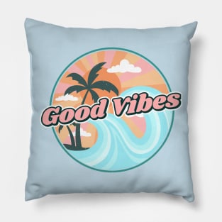 Good vibes 70s retro beach Pillow