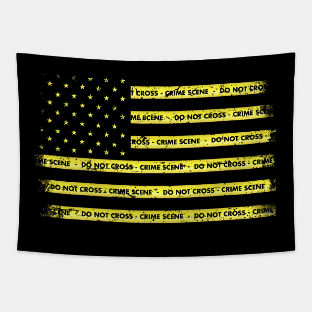 Crime Scene Detective Investigation USA Flag Tapestry by All-About-Words