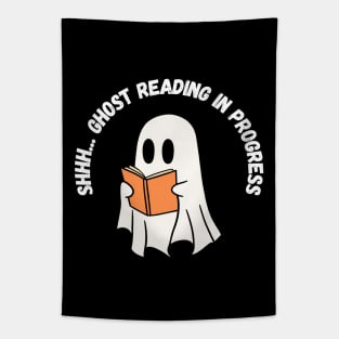 Shhh... ghost reading in progress. Cute ghost reading a book. Halloween Tapestry