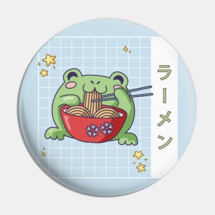 Japanese Cottagecore Ramen Eating Frog Kawaii Pin