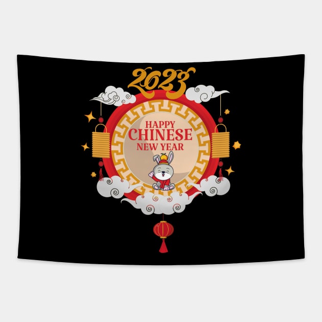 Happy Chinese New Year 2023 Year Of The Rabbit Red Present Tapestry by secretboxdesign