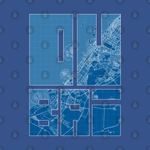 Dubai, UAE City Map Typography - Blueprint by deMAP Studio