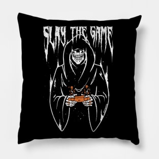 Slay the Game Gothic White Grim Reaper Gamer Pillow