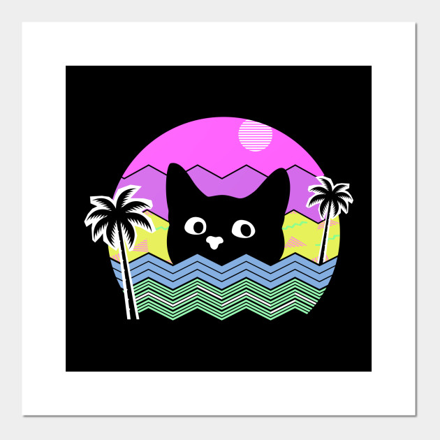 Cat Print 90 S Vaporwave Aesthetic Graphic 90 S Posters And