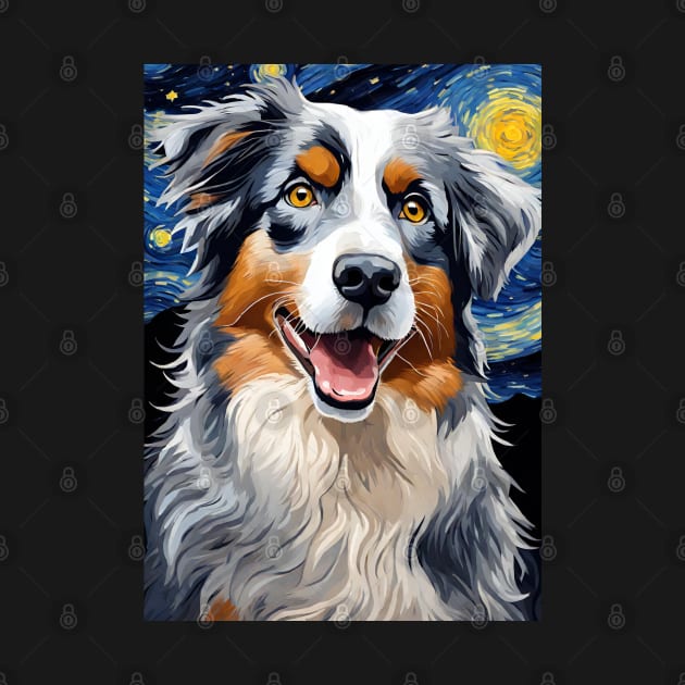 Australian Shepherd Dog Breed Painting in a Van Gogh Starry Night Art Style by Art-Jiyuu