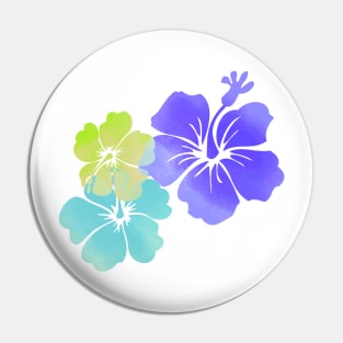 Aloha Hibiscus, digital watercolor, purple, aqua, lime Pin