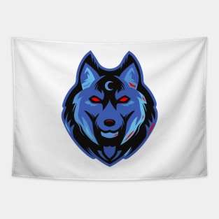 blue wolf with red eyes Tapestry