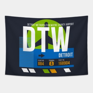 Detroit (DTW) Airport // Retro Sunset Baggage Tag Tapestry