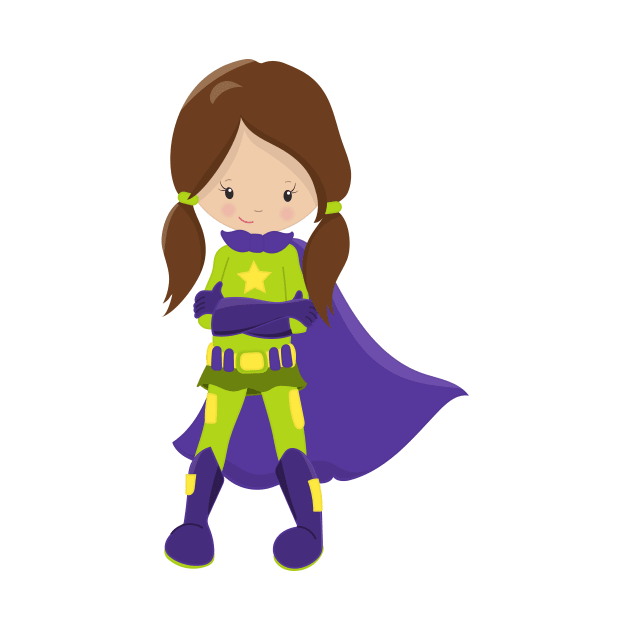 Superhero Girl, Cute Girl, Brown Hair, Purple Cape by Jelena Dunčević