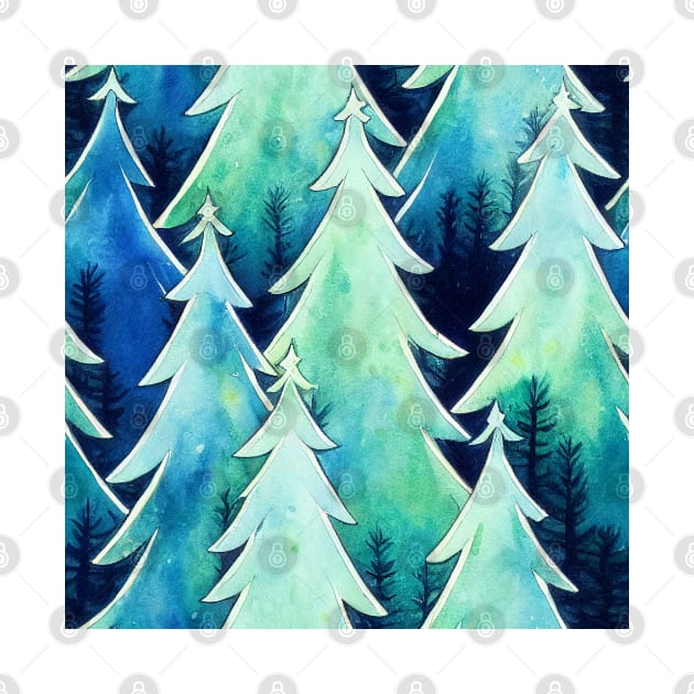 Christmas Tree Watercolor Geometric Design by VintageFlorals