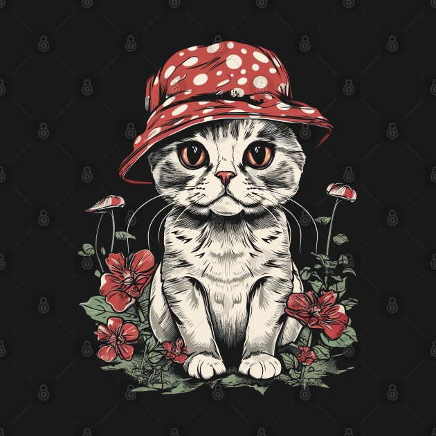 Cute Cottagecore Aesthetic Cat Mushroom Hat by Apocatnipse Meow