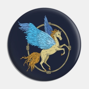 Pegasus with blue wings in a wooden frame Pin