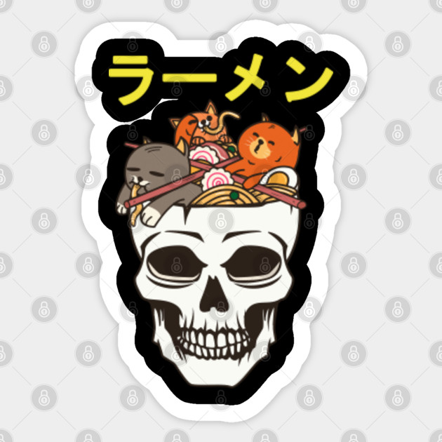 Vintage Japanese Cats Eating Ramen Noodles Brain Of A Skull