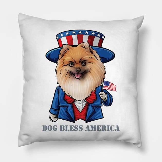 Pomeranian Dog Bless America Pillow by whyitsme
