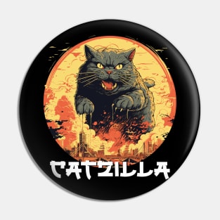 Funny Cat Art Japanese Sunset Catzilla Pin