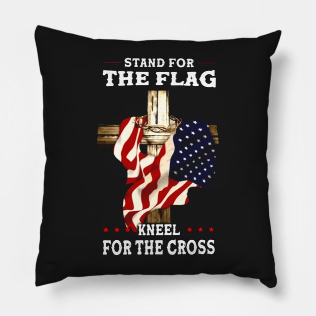 Stand For The Flag Kneel For The Cross Pillow by ANGELA2-BRYANT