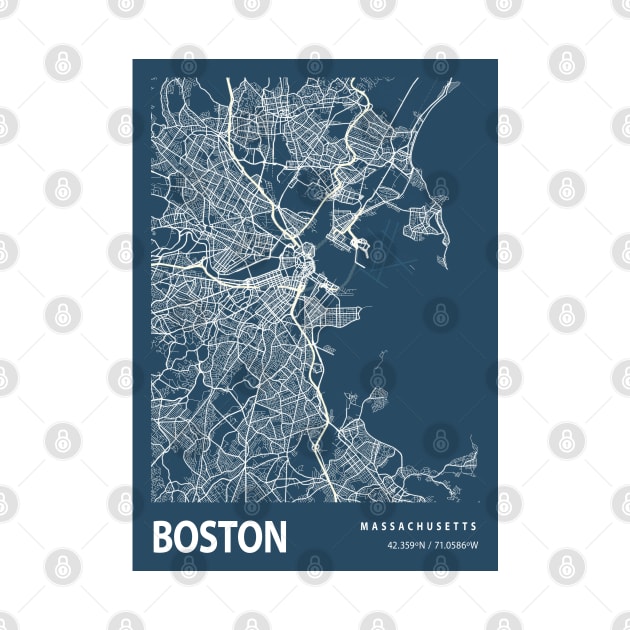 Boston Blueprint Street Map, Boston Colour Map Prints by tienstencil