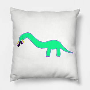 Non-binary Longneck dinosaur with pride flag Pillow