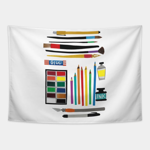 Art supplies collage Tapestry by jenblove