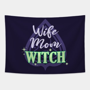 Wife Mom Witch - Funny Purple and Green Halloween Quote Tapestry