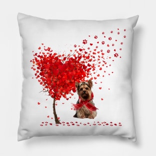 Happy Valentine's Day Heart Tree Love Yorkshire Terrier Pillow