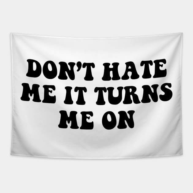 Don't hate me it turns me on - black text Tapestry by NotesNwords