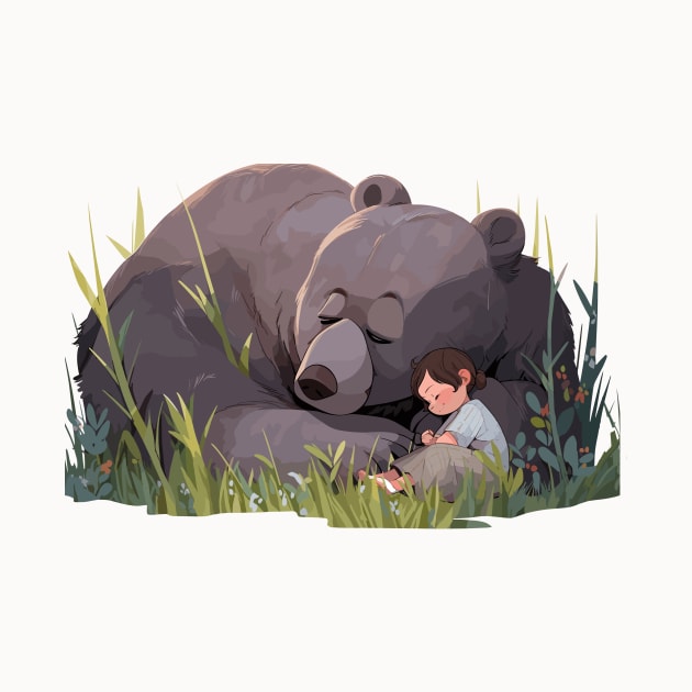 Adorable Grizzly Bear Animal Loving Cuddle Embrace Children Kid Tenderness by Cubebox