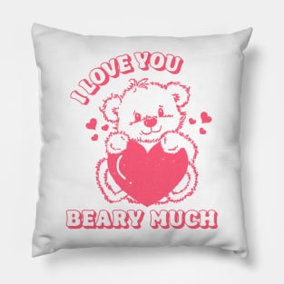 Valentine's Day Retro 80s I Love You Beary Much Pink Bear Pillow