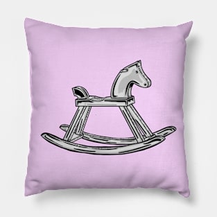 Black And White Rocking Horse With Pink Background Pillow