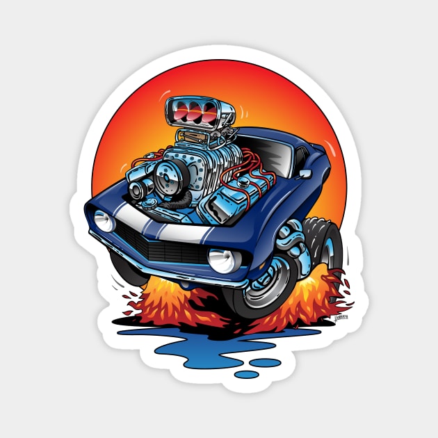 Funny Classic Sixties American Muscle Car Hot Rod Cartoon Magnet by hobrath
