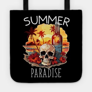 Skull and Empty Bottle - Summer Paradise (White Lettering) Tote