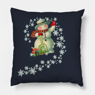 Christmas Vintage Snowman & Snowflakes Pillow