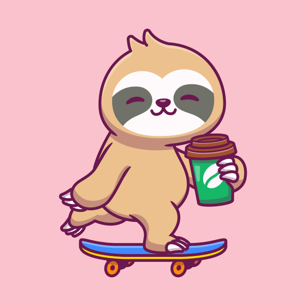 Cute Sloth Skateboarding And Holding Coffee by Catalyst Labs