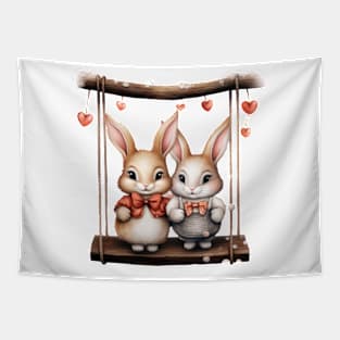 Valentine Rabbit Couple On Swing Tapestry