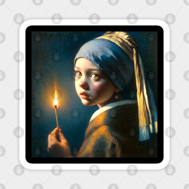 Illuminated Grief: The Match Girl's Lament - Vermeer's Vision Reimagined Magnet by Edd Paint Something