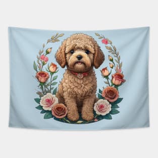 Mini Goldendoodle With Roses Tapestry