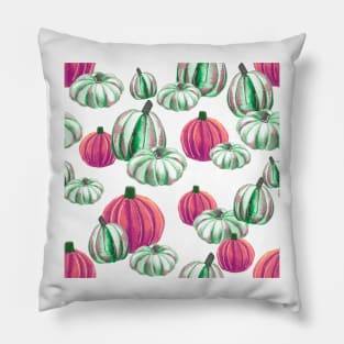 Watercolor Halloween Pumpkins - Pink & Green Pillow