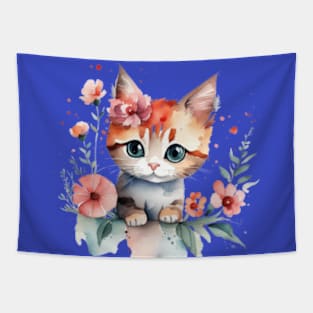 cute floral kitten Tapestry