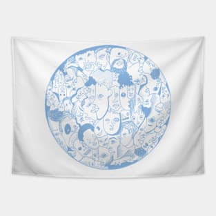 Light Blue Many Faces Tapestry