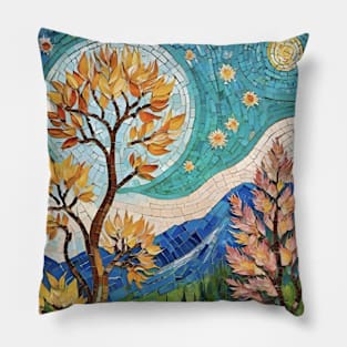 Starry Mosaic Serenity: Van Gogh Inspired Landscape Pillow