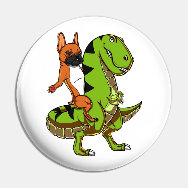 French Bulldog Riding T-Rex Dinosaur Pin by underheaven