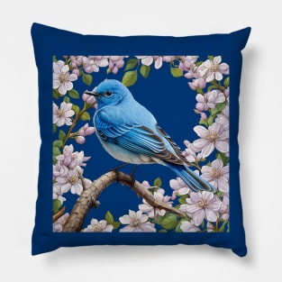 The Mountain Bluebird With Syringa Flower Border Pillow