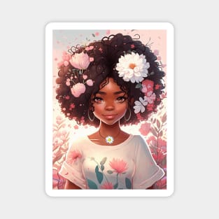 Cute floral anime black girl Magnet