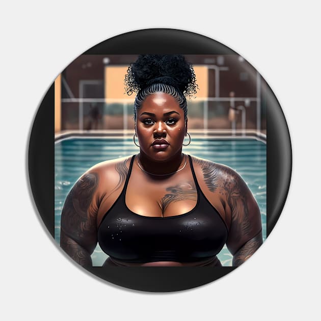 Summer Vibes, Curvy Summer, Beautiful Superwoman, Swimmer Athlete. Female are strong. Sticker Pin by MeatLuvers