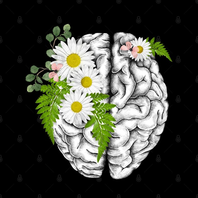 Brain human anatomy, floral, apricot blond roses, mental by Collagedream