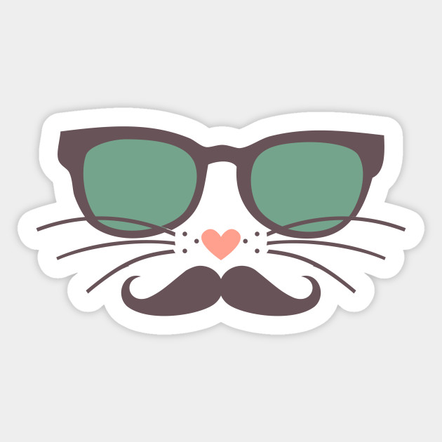 Hipster Cat Face Green Glasses Mustache Hipster Mustache Cat