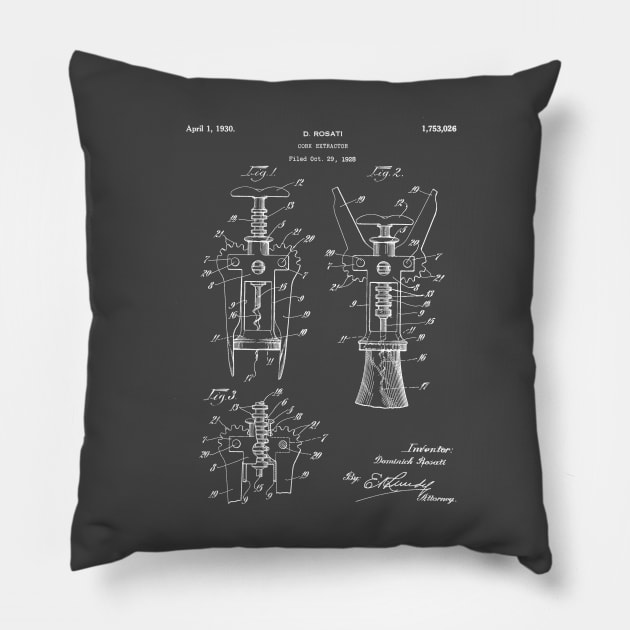 Cork Screw Patent - Wine Art - Antique Pillow by patentpress