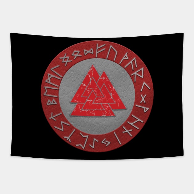 Vikings Distressed Valknut and Runes Red and Silver Tapestry by vikki182@hotmail.co.uk