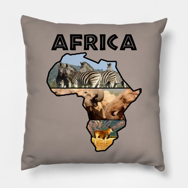 African Wildlife Continent Collage Pillow by PathblazerStudios