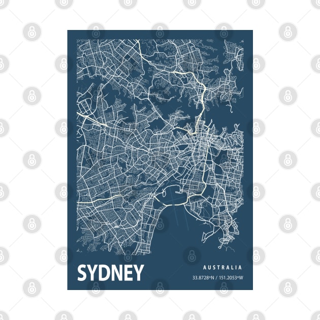 Sydney Blueprint Street Map, Sydney Colour Map Prints by tienstencil